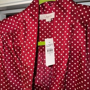 LOFT Burgundy Polka Dot Blouse